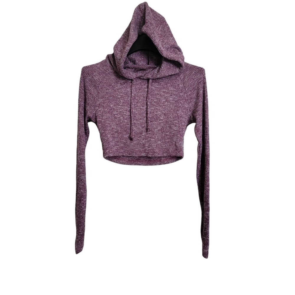 Gymshark Slounge Heathered Purple Long Sleeve Hoodie Drawstring Crop Sweater XS